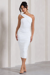 White One Shoulder Bodycon Midi Dress
